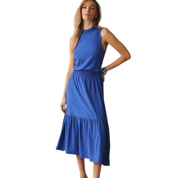 National LTD Barret 90’s Blue Bottle Sleeveless Mock Neck Midi Dress Women’s Med - Picture 5 of 11